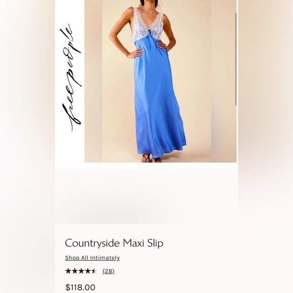 Free People X Revolve Countryside Blue Lace Maxi Slip Dress Sleep Sexy Lingerie - Picture 1 of 4